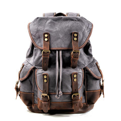 Cool Canvas Leather Mens Large Black Backpack Travel Backpack Hiking Backpack for Men - imessengerbags
