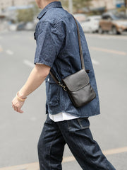 Cool Black Leather Mens Small Vertical Courier Bag Brown Messenger Bags Blue Postman Bag For Men - imessengerbags