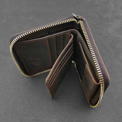BADASS DARK BROWN LEATHER MENS TRIFOLD SMALL BIKER WALLET CHAIN WALLET Zipper WALLET WITH CHAIN FOR MEN - imessengerbags