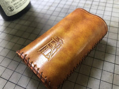 Handmade Tooled Grid Leather Brown Mens DICODES BOXMINI Holder Cigarette Case for Men
