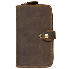 Cool Brown Mens long Wallet Bifold Zipper Clutch Wallet Cellphone Long Wallet for Men - imessengerbags