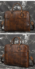 Vintage Leather Mens Briefcase Postman Bag 14inch Laptop Bag Handbag Work Bag For Men - imessengerbags