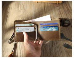 Handmade Coffee Leather Bifold Billfold Personalized Mens Bifold Wallet for Men