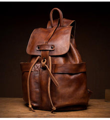 Cool Brown Mens Leather 15inchs Laptop Backpacks Travel Backpacks School Backpacks for men - imessengerbags