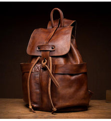 Cool Brown Mens Leather 15inchs Laptop Backpacks Travel Backpacks School Backpacks for men