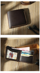 Handmade Slim Blue Leather Mens Billfold Wallet Personalize Bifold Small Wallets for Men