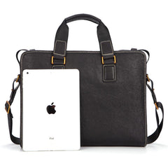 Fashion Black Leather Men's Briefcase Professional Briefcase 15‘’ Black Laptop Briefcase For Men - imessengerbags