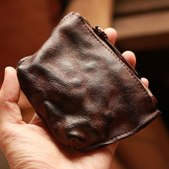 Vintage Slim Brown Leather Mens Coin Wallet Zipper Coin Holder Change Pouch For Men - imessengerbags