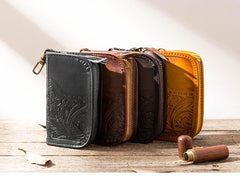 Black Handmade Leather Mens Small Car Key Wallet Dark Brown Key Holder Coin Purse Card Holder For Men - imessengerbags