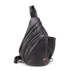 Cool Camel Black Leather Chest Bags Sling Bag Sling Crossbody Bag For Men