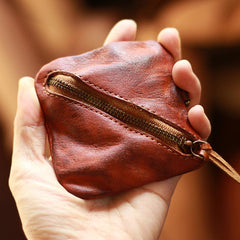 Vintage Slim Brown Leather Mens Coin Wallet Zipper Coin Holder Change Pouch For Men - imessengerbags