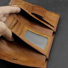 BADASS BROWN SKULL LEATHER MENS TRIFOLD SMALL BIKER WALLETS CHAIN WALLET WALLET WITH CHAIN FOR MEN - imessengerbags