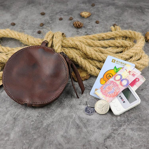 Mens Brown Leather Coin Purse Coin Pouch Change Case Mini Leather Pouch For Men and Women