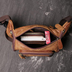 Vintage Brown LEATHER MENS Barrel FANNY PACK FOR MEN BUMBAG Vintage WAIST BAG for Men