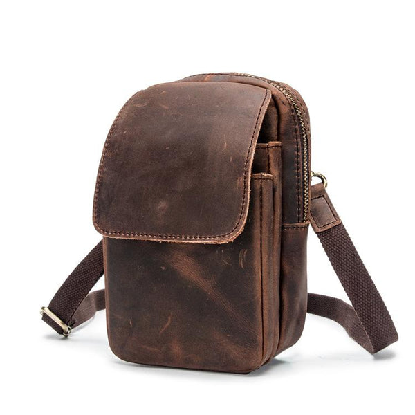 Cool Brown Leather Men's Small Belt Pouch Cell Phone Holster Belt Bag Mini Messenger Bag Side Bag For Men