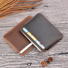 Vintage Brown Leather Men's Front Pocket Wallet Black Slim Card billfold Wallet Small Wallet For Men - imessengerbags