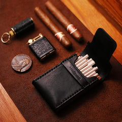 Cool Black Leather Mens Cigarette Case Wooden Custom Cigarette Holder for Men - imessengerbags