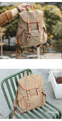 Khaki Retro Canvas Mens Womens Travel Backpack College Backpack Green Canvas School Backpack For Men - imessengerbags