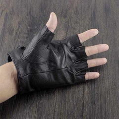 Cool Mens Black Star Leather Half-Finger Rock Gloves Motorcycle Gloves Black Biker Gloves For Men - imessengerbags
