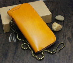 Cool Brown Leather Men's Biker Wallet Biker Chain Wallet Zipper Long Wallet with Chain For Men - imessengerbags