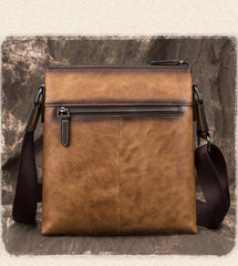 Brown  LEATHER MEN'S Small Side bag Square MESSENGER BAG Tan Square Courier Bag FOR MEN