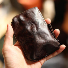 Vintage Slim Red Leather Mens Coin Wallet Zipper Coin Holder Change Pouch For Men - imessengerbags