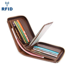 Cool Brown Small Zipper MENS LEATHER Brown Bifold Wallet SLIM billfold Brown Wallet FOR MEN - imessengerbags