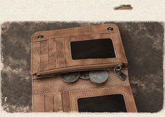 Brown Vintage Bifold Wallet Leather Mens Blue billfold Small Wallet Zipper Small Wallet For Men - imessengerbags