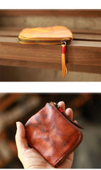 Vintage Slim Brown Leather Mens Coin Wallet Zipper Coin Holder Change Pouch For Men - imessengerbags