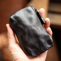 Vintage Slim Coffee Leather Mens Coin Wallet Zipper Coin Holder Change Pouch For Men - imessengerbags