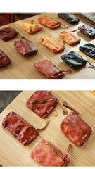 Vintage Slim Brown Leather Mens Coin Wallet Zipper Coin Holder Change Pouch For Men - imessengerbags