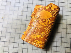 Handmade Leather Brown Skull Mens LA PETITE BOX Holder Cigarette Case for Men