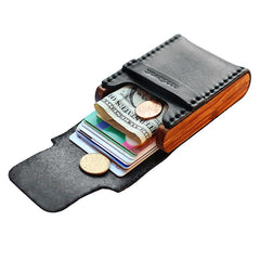 Cool Wooden Black Leather Mens Wallet Small Card Holder Coin Wallet for Men