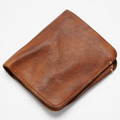 Dark Brown Handmade Leather Mens Bifold Small Wallet Brown billfold Wallet Card Wallet For Men - imessengerbags
