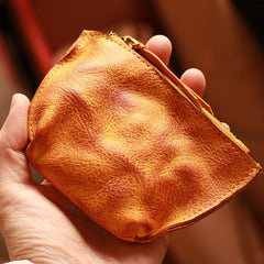 Vintage Slim Brown Leather Mens Coin Wallet Zipper Coin Holder Change Pouch For Men - imessengerbags