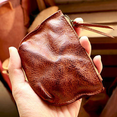 Vintage Slim Brown Leather Mens Coin Wallet Zipper Coin Holder Change Pouch For Men - imessengerbags
