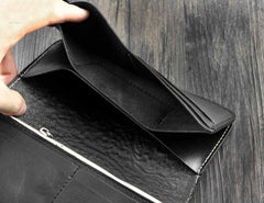 Handmade Tooled Black Leather Mens Biker Chain Wallet Long Biker Wallet with Chain for Men - imessengerbags