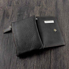 Black Leather Men's Small Biker Wallet Chain Wallet billfold Bifold Wallet with Chain Coin Purse For Men - imessengerbags