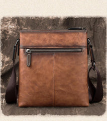 Brown  LEATHER MEN'S Small Side bag Square MESSENGER BAG Tan Square Courier Bag FOR MEN