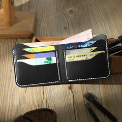 Handmade Slim Coffee Leather Mens Billfold Wallet Personalize Bifold Small Wallets for Men