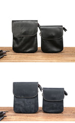 Cool Black Leather Mens Small Vertical Courier Bag Brown Messenger Bags Blue Postman Bag For Men - imessengerbags