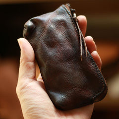 Vintage Slim Brown Leather Mens Coin Wallet Zipper Coin Holder Change Pouch For Men - imessengerbags