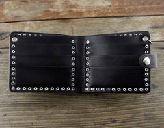 Punk Black Leather Men's Small Biker Wallet Chain Wallet Skull billfold Wallet with Chain For Men