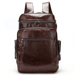 Cool Black Mens Leather 15 inches Large School Laptop Backpack Dark Brown Travel Backpack for Men - imessengerbags