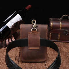 Cool Brown Leather Men's Belt Pouch Cell Phone Holster Small Belt Bag Waist Bag For Men - imessengerbags