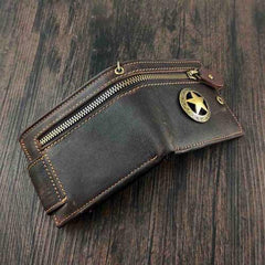 Badass Coffee Star Leather Men's Trifold Small Biker Wallet Chain Wallet Wallet with chain For Men - imessengerbags