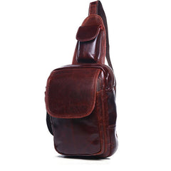 Leather Mens Sling Bag One Shoulder Backpack Chest Bag Sling Backpack for men - imessengerbags