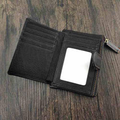 Black Leather Men's Small Biker Wallet Chain Wallet billfold Bifold Wallet with Chain Coin Purse For Men - imessengerbags