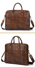 Vintage Leather Mens Briefcase Postman Bag 14inch Laptop Bag Handbag Work Bag For Men - imessengerbags