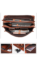 Top Brown Large Leather Mens Business 15 inches Laptop Work Briefcase Large Handbag Briefcase Business Bags For Men - imessengerbags